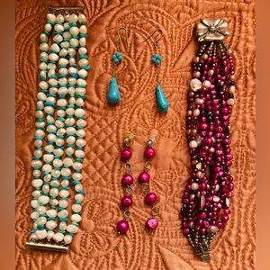 4 Pieces of Jewelry (2 Bracelets & 2 sets of Pierced Earrings)- for 1 price!